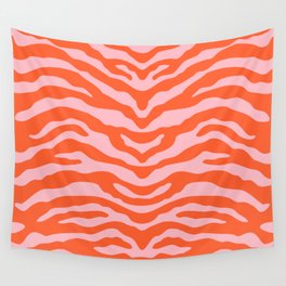 Zebra Wild Animal Print Orange and Pink Wall Tapestry