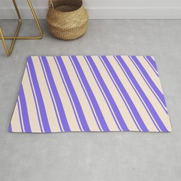[ Thumbnail: Beige and Medium Slate Blue Colored Striped Pattern Rug ]