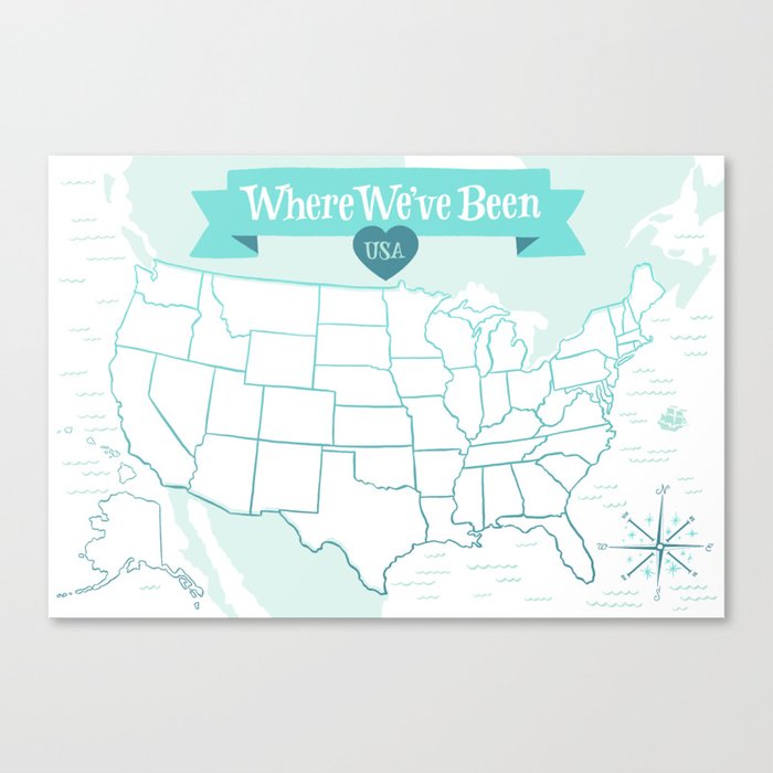 Where We've Been, USA, Icy Blue Canvas Print