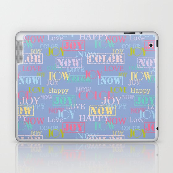 Enjoy The Colors - Colorful typography modern abstract pattern on Serenity Blue background  Laptop & iPad Skin