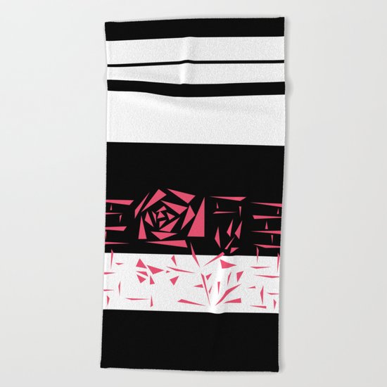 Abstract rose. black and white red . Beach Towel