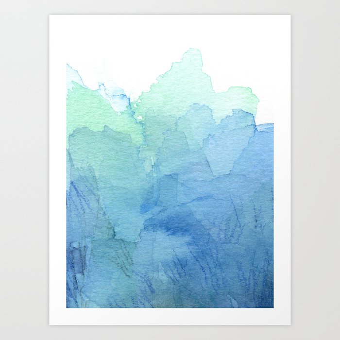 Abstract Watercolor Texture Blue Green Sea Sky Colors Art Print