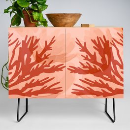 Modern Hand Painted Warm Color Burnt Orange Peach Terracotta Watercolor Reef Coral Floral Credenza
