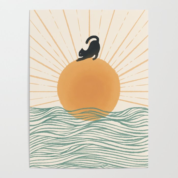 Good Morning Meow 7 Sunny Day Ocean  Poster