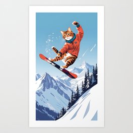 Cat's Aerial Maneuvers in Alpine Snowboarding Art Print
