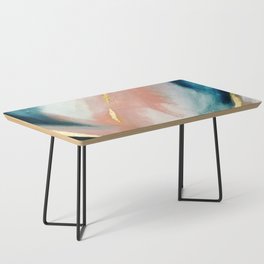 Celestial [3]: a minimal abstract mixed-media piece in Pink, Blue, and gold by Alyssa Hamilton Art Coffee Table