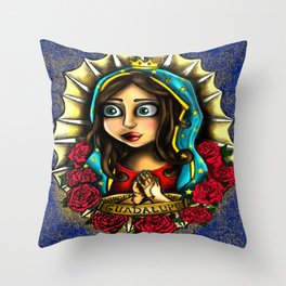 Lady Of Guadalupe (Virgen de Guadalupe) BLUE VERSION Throw Pillow