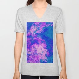 Bubblegum Pink and Blue Burst Abstract Artwork V Neck T Shirt