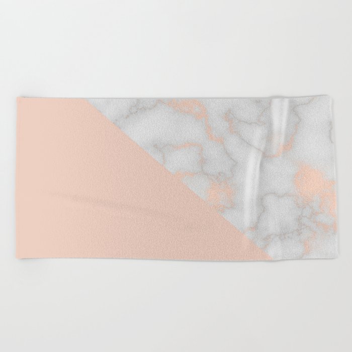 Rose gold marble and soft blush pink Beach Towel