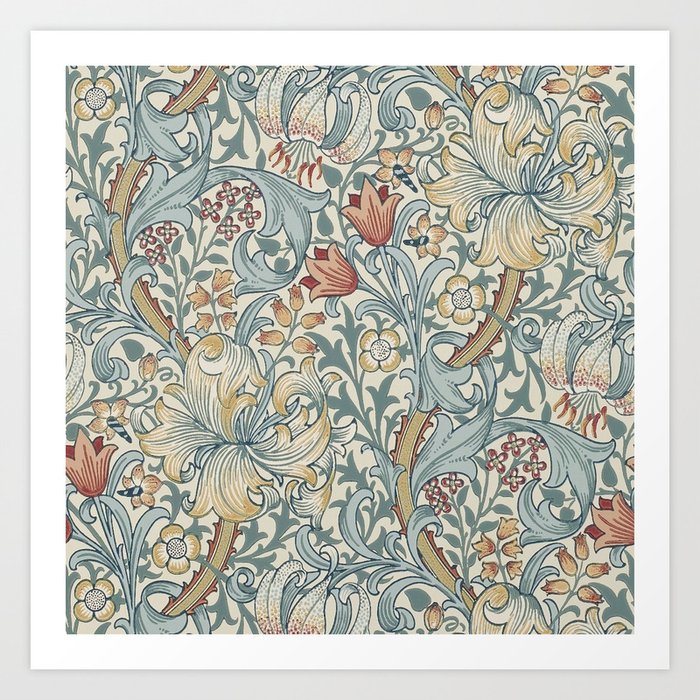 William Morris Vintage Golden Lily Soft Slate & Manilla Art Print