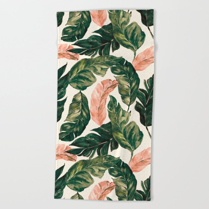 Leaf green and pink Beach Towel