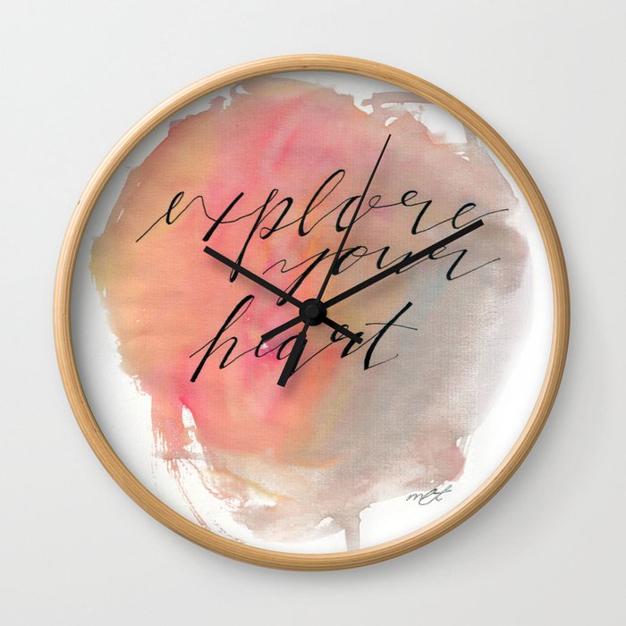 Explore Your Heart Watercolor Typography Wall Clock