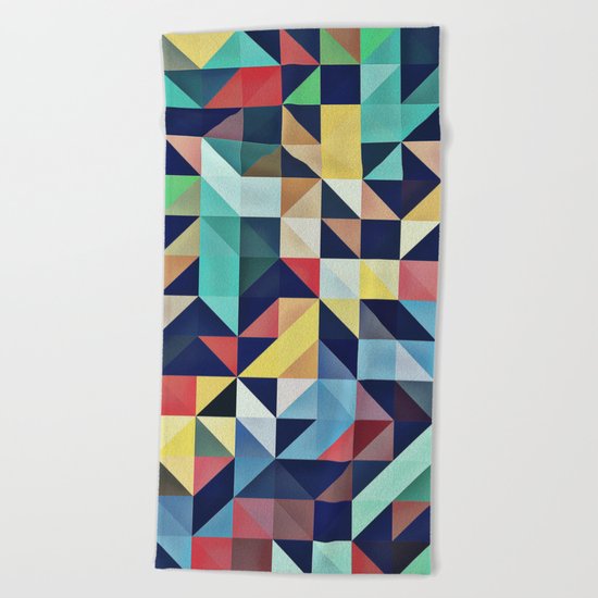 Modern Colorful Retro Geometric Triangle Pattern Beach Towel