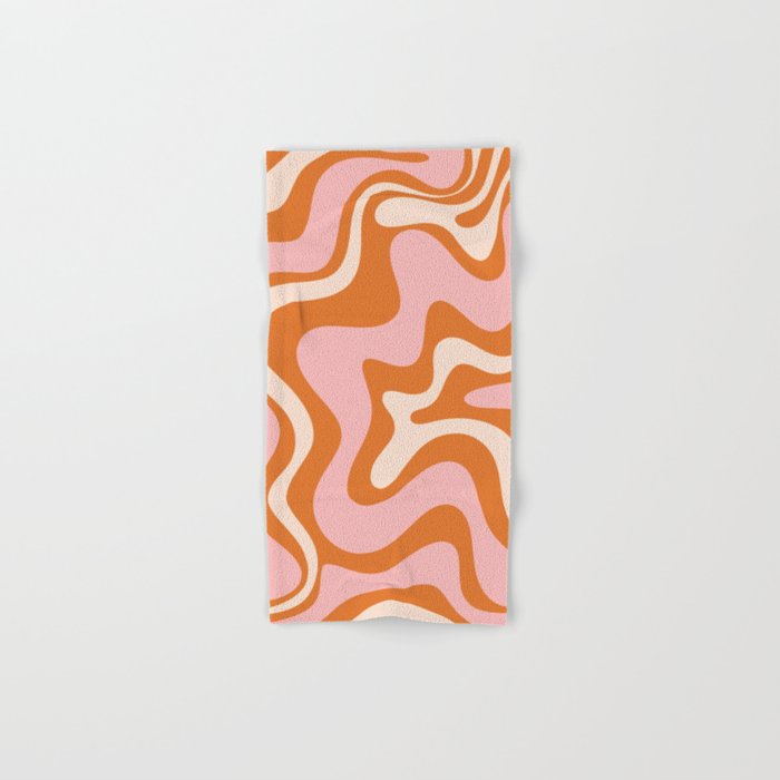 Liquid Swirl Retro Abstract Pattern in Orange Pink Cream Hand & Bath Towel