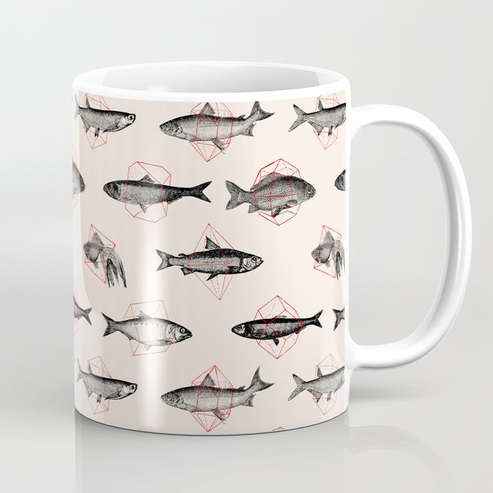 Fishes In Geometrics (Red) Coffee Mug
