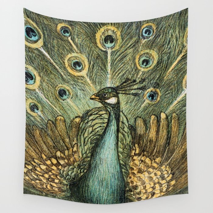 Peacock with Chickens by Theo van Hoytema Wall Tapestry