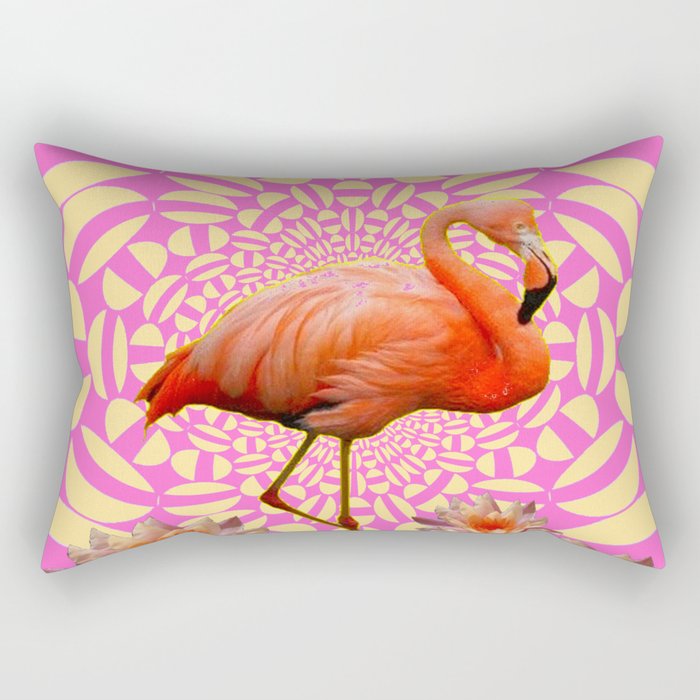 Pink & Cream Flamingo Water lilies Optical Art Rectangular Pillow