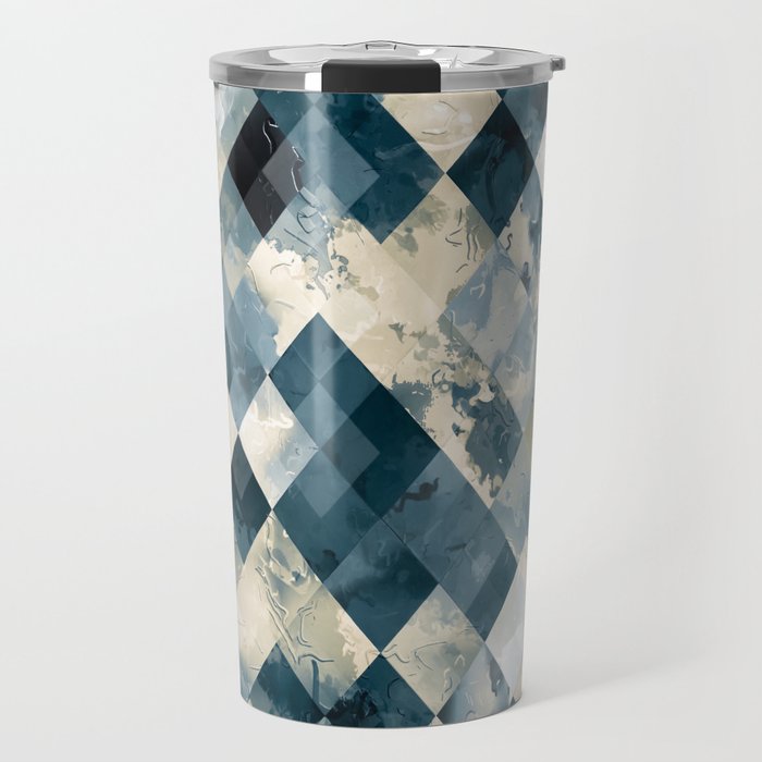 geometric pixel square pattern abstract background in blue Travel Mug