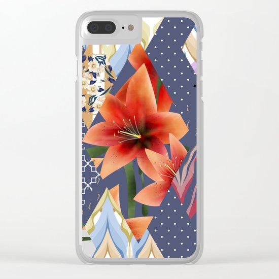 A series of "Favorite patchwork". Lilies with blue fabrics. Clear iPhone Case