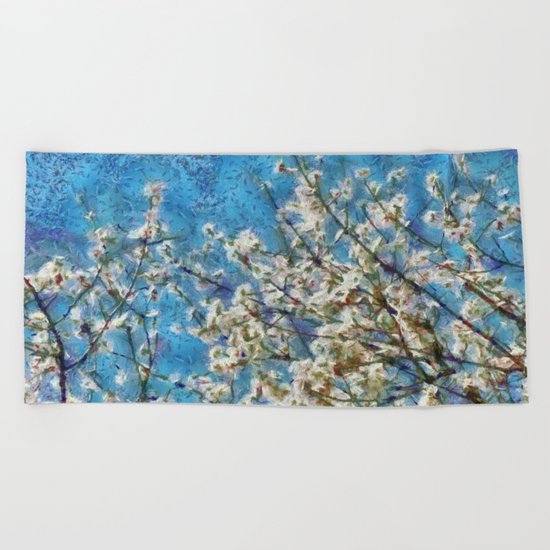 Blossom and Blue Sky In Monet Style Beach Towel