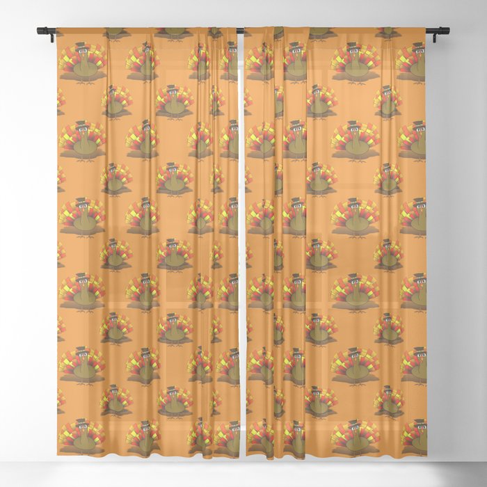 Thanksgiving Turkey Pilgrim Sheer Curtain