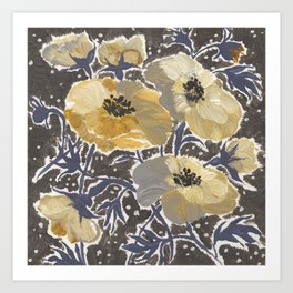 Blue Yellow and Gray Windflowers Art Print