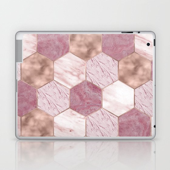 Pink marble honeycomb with rose gold accents Laptop & iPad Skin