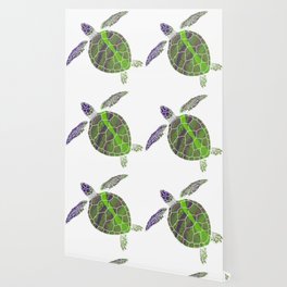 Purple and Green Colorful Sea Turtle 5 - Abstract Minimal Marble Fluid Art Paint Beach Art Wallpaper