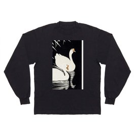 White Chinese Geese Swimming by Reeds by Ohara Koso Long Sleeve T-shirt