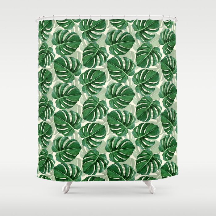 Tropical Monstera Leaf Medium Scale Pattern Shower Curtain