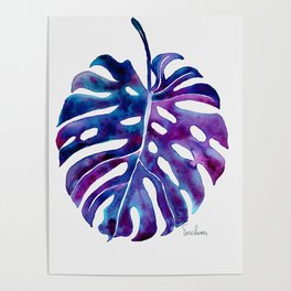Monstera Leaf Blue Poster