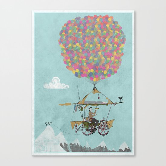Riding A Bicycle Through The Mountains Canvas Print
