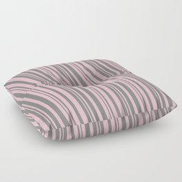[ Thumbnail: Pink and Grey Colored Striped Pattern Floor Pillow ]