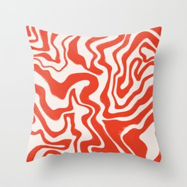 Red Liquid Swirl Lines Throw Pillow