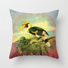 Victorian Bird Label 4 Throw Pillow