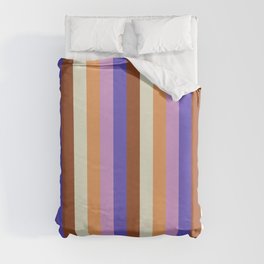[ Thumbnail: Colorful Brown, Plum, Slate Blue, Sienna, and Beige Colored Lines Pattern Duvet Cover ]