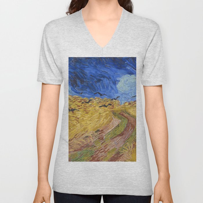 Wheatfield with Crows V Neck T Shirt