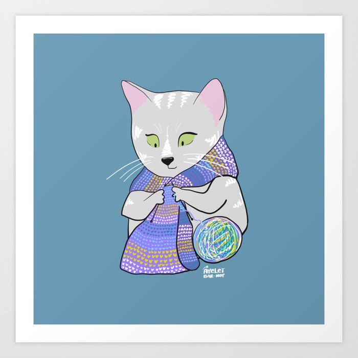 Autumn and winter cats - knitting Art Print