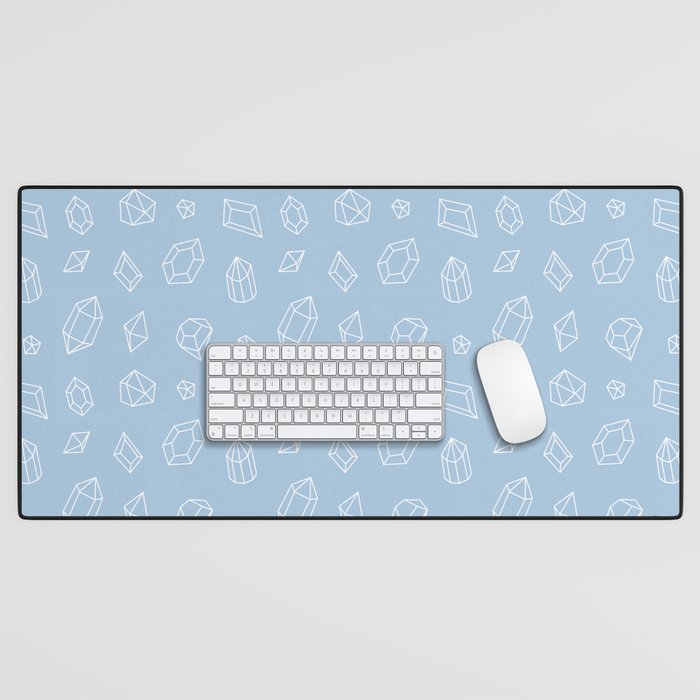 Pale Blue and White Gems Pattern Desk Mat