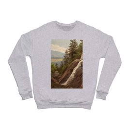 Birch Mountains and Valley Waterfall landscape apinting by Alfred Thompson Bricher Crewneck Sweatshirt