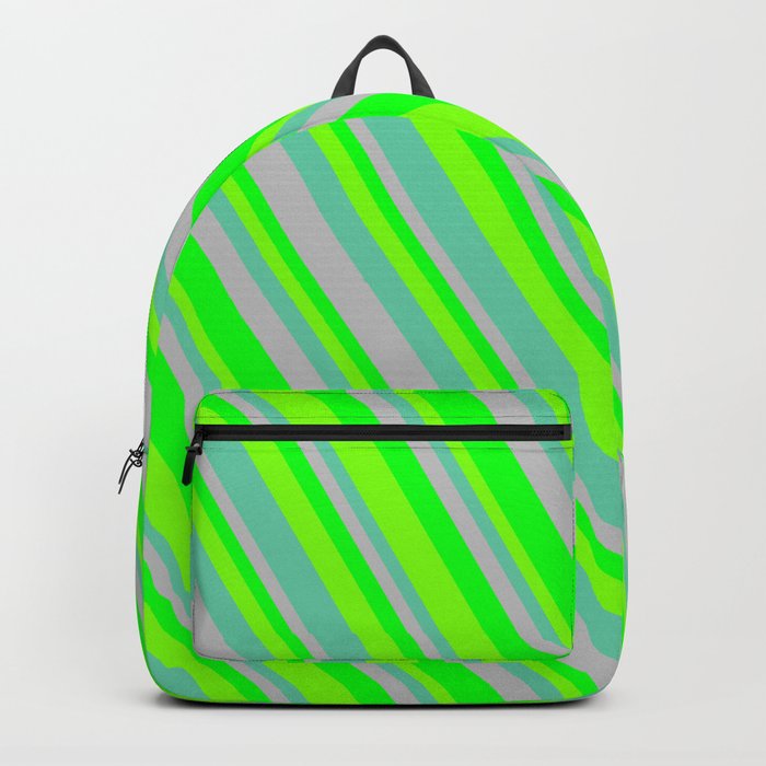 Grey, Lime, Chartreuse, and Aquamarine Colored Lined/Striped Pattern Backpack