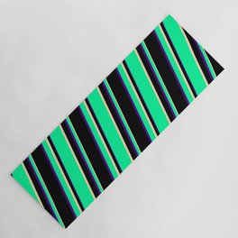 [ Thumbnail: Green, Tan, Black, and Indigo Colored Lines/Stripes Pattern Yoga Mat ]