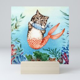 Cute Purrmaid Cat Mermaid Mini Art Print