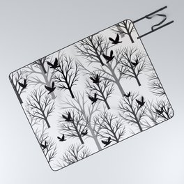 Winter Tree with Birds - white Background Picnic Blanket