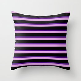 [ Thumbnail: Purple, Indigo, Plum, and Black Colored Lined Pattern Throw Pillow ]