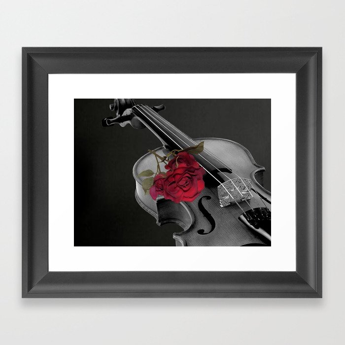 Black White Violin Red Rose Musical Instrument Art A507 Framed Art Print