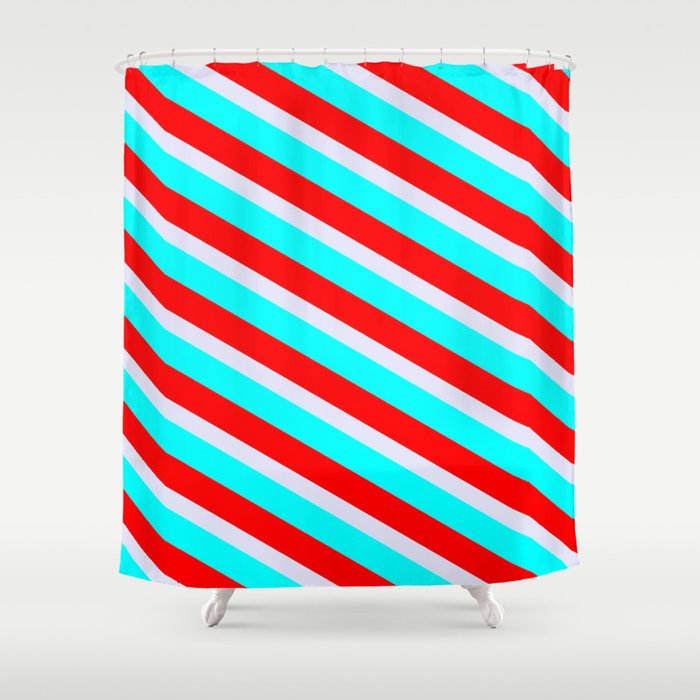 Lavender, Cyan & Red Colored Striped Pattern Shower Curtain