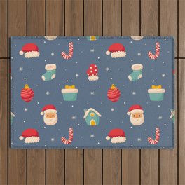 Christmas Seamless Pattern Isolated on Blue Background Outdoor Rug