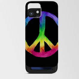 Rainbow Watercolor Peace Sign - Black Background iPhone Card Case