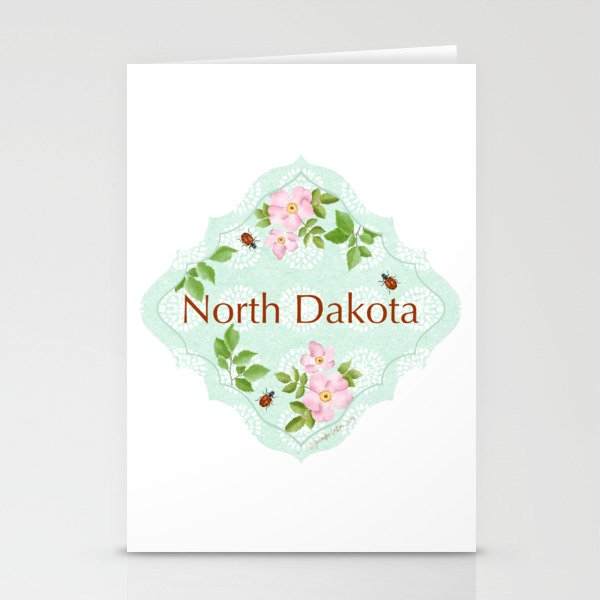 North Dakota Sticker | Vinyl Artist Designed Illustration Featuring the North Dakota State Flower Tree Insect | ND State Sticker Wild Prairie Rose Stationery Cards